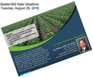 Sealed Bid Sale! Deadline: Tuesday, August 28, 2018