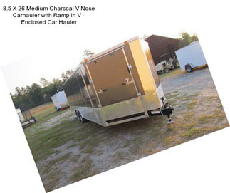 8.5 X 26 Medium Charcoal V Nose Carhauler with Ramp in V - Enclosed Car Hauler