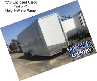 7x16 Enclosed Cargo Trailer-7\' Height-White-Ramp