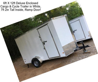 6ft X 12ft Deluxe Enclosed Cargo & Cycle Trailer in White, 7ft 2in Tall Inside, Ramp Door!