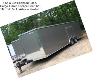 8.5ft X 24ft Enclosed Car & Cargo Trailer, Escape Door, 6ft 11in Tall, 5K lb Axles in Pewter!