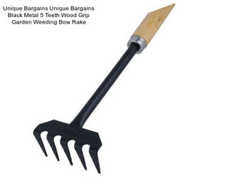 Unique Bargains Unique Bargains Black Metal 5 Teeth Wood Grip Garden Weeding Bow Rake