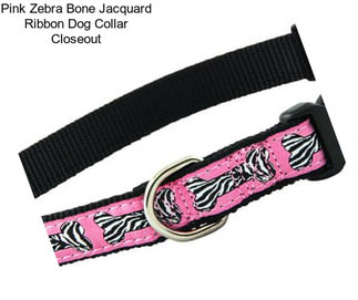 Pink Zebra Bone Jacquard Ribbon Dog Collar Closeout