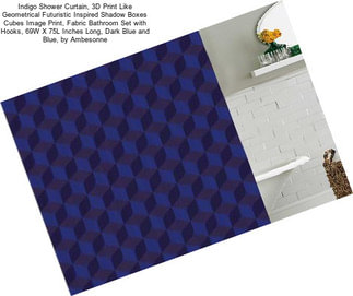 Indigo Shower Curtain, 3D Print Like Geometrical Futuristic Inspired Shadow Boxes Cubes Image Print, Fabric Bathroom Set with Hooks, 69W X 75L Inches Long, Dark Blue and Blue, by Ambesonne