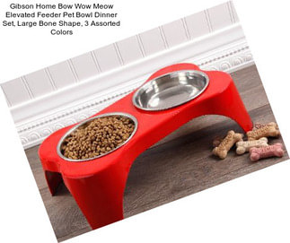 Gibson Home Bow Wow Meow Elevated Feeder Pet Bowl Dinner Set, Large Bone Shape, 3 Assorted Colors