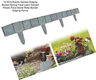 10 PCS Plastic Garden Edging Border,Spring Yard Lawn Garden Plastic Faux Stone Patio Border Edging Fence