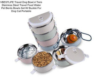 VBESTLIFE Travel Dog Bowl,4 Tiers Stainless Steel Travel Food Water Pet Bento Bowls Set W/ Buckle For Dog Cat Portable