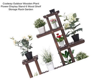 Costway Outdoor Wooden Plant Flower Display Stand 6 Wood Shelf Storage Rack Garden