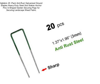 Agfabric 20 -Pack Anti-Rust Galvanized Ground Staples Heavy-Duty Steel Sod Stakes Anchor Pins U-Shaped Garden Securing Pegs for Securing Landscape Weed Fabric