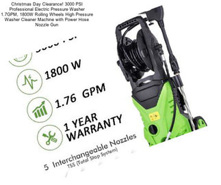 Christmas Day Clearance! 3000 PSI Professional Electric Pressure Washer 1.7GPM, 1800W Rolling Wheels High Pressure Washer Cleaner Machine with Power Hose Nozzle Gun