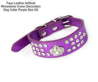 Faux Leather Artificial Rhinestone Crown Decoration Dog Collar Purple Size XS