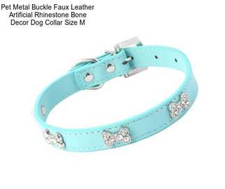 Pet Metal Buckle Faux Leather Artificial Rhinestone Bone Decor Dog Collar Size M