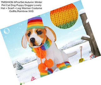 TMISHION 6Pcs/Set Autumn Winter Pet Cat Dog Puppy Doggie Lovely Hat + Scarf + Leg Warmer Costume Outfits,Rainbow XXS