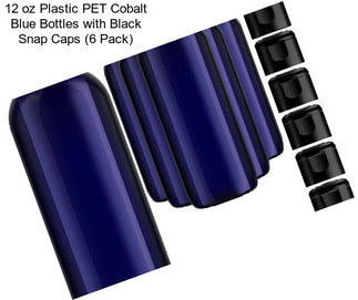 12 oz Plastic PET Cobalt Blue Bottles with Black Snap Caps (6 Pack)