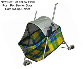 New BestPet Yellow Plaid Posh Pet Stroller Dogs Cats w/Cup Holder