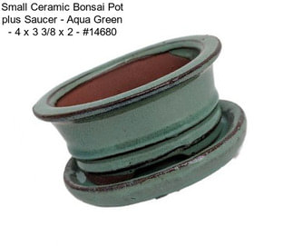 Small Ceramic Bonsai Pot plus Saucer - Aqua Green - 4\