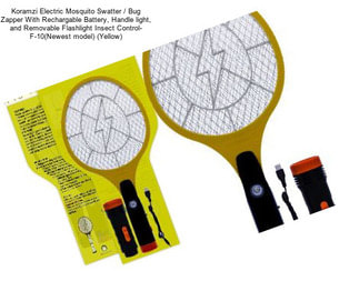 Koramzi Electric Mosquito Swatter / Bug Zapper With Rechargable Battery, Handle light, and Removable Flashlight Insect Control- F-10(Newest model) (Yellow)