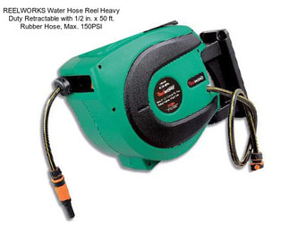 REELWORKS Water Hose Reel Heavy Duty Retractable with 1/2 in. x 50 ft. Rubber Hose, Max. 150PSI