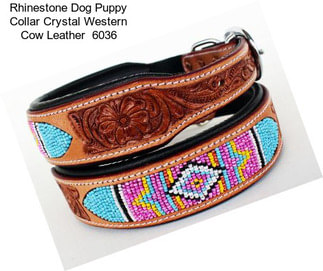 Rhinestone Dog Puppy Collar Crystal Western Cow Leather  6036