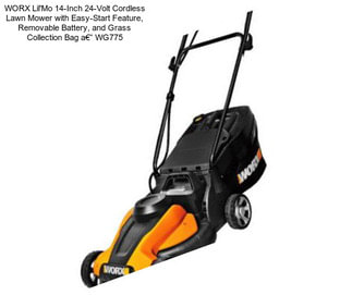 WORX Lil\'Mo 14-Inch 24-Volt Cordless Lawn Mower with Easy-Start Feature, Removable Battery, and Grass Collection Bag a€“ WG775