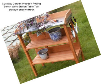 Costway Garden Wooden Potting Bench Work Station Table Tool Storage Shelf W/Hook