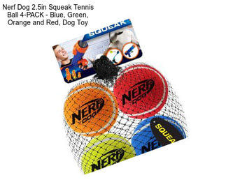 Nerf Dog 2.5in Squeak Tennis Ball 4-PACK - Blue, Green, Orange and Red, Dog Toy
