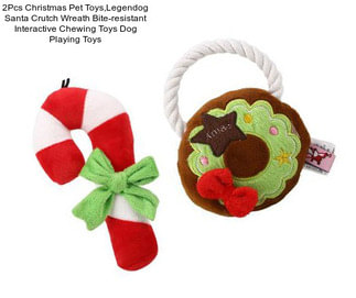 2Pcs Christmas Pet Toys,Legendog Santa Crutch Wreath Bite-resistant Interactive Chewing Toys Dog Playing Toys