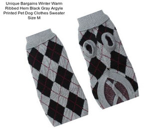 Unique Bargains Winter Warm Ribbed Hem Black Gray Argyle Printed Pet Dog Clothes Sweater Size M