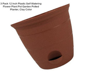 3 Pack 12 Inch Plastic Self Watering Flower Plant Pot Garden Potted Planter, Clay Color