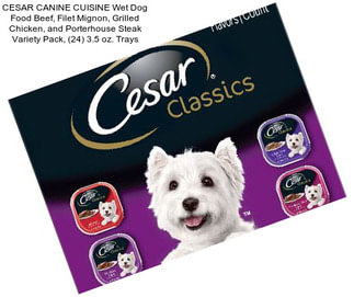 CESAR CANINE CUISINE Wet Dog Food Beef, Filet Mignon, Grilled Chicken, and Porterhouse Steak Variety Pack, (24) 3.5 oz. Trays