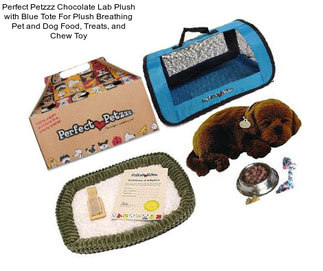 Perfect Petzzz Chocolate Lab Plush with Blue Tote For Plush Breathing Pet and Dog Food, Treats, and Chew Toy