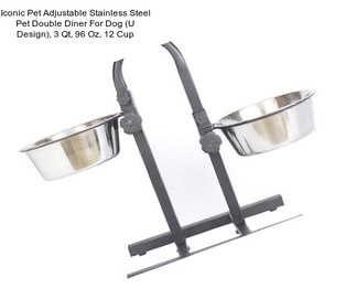 Iconic Pet Adjustable Stainless Steel Pet Double Diner For Dog (U Design), 3 Qt, 96 Oz, 12 Cup