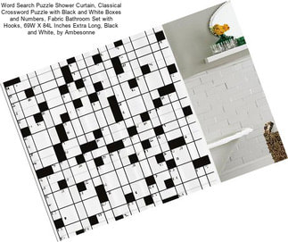 Word Search Puzzle Shower Curtain, Classical Crossword Puzzle with Black and White Boxes and Numbers, Fabric Bathroom Set with Hooks, 69W X 84L Inches Extra Long, Black and White, by Ambesonne