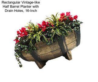 Rectangular Vintage-like Half Barrel Planter with Drain Holes, 16-Inch