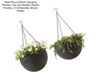 Keter Round Resin Hanging Planters, 2pk, All-Weather Plastic Planters, 13.8\