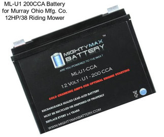 ML-U1 200CCA Battery for Murray Ohio Mfg. Co. 12HP/38 Riding Mower