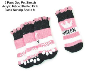 2 Pairs Dog Pet Stretch Acrylic Ribbed Knitted Pink Black Nonslip Socks M