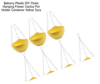 Balcony Plastic DIY Chain Hanging Flower Cactus Pot Holder Container Yellow 7pcs