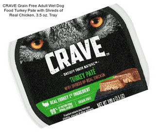 CRAVE Grain Free Adult Wet Dog Food Turkey Pate with Shreds of Real Chicken, 3.5 oz. Tray