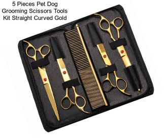 5 Pieces Pet Dog Grooming Scissors Tools Kit Straight Curved Gold