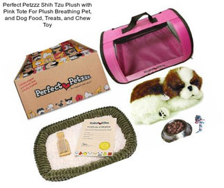 Perfect Petzzz Shih Tzu Plush with Pink Tote For Plush Breathing Pet, and Dog Food, Treats, and Chew Toy