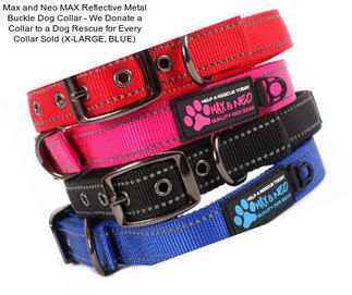 Max and Neo MAX Reflective Metal Buckle Dog Collar - We Donate a Collar to a Dog Rescue for Every Collar Sold (X-LARGE, BLUE)