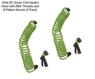 Orbit 25\' Green Coil Garden Hose with ABS Threads and 8 Pattern Nozzle (2 Pack)