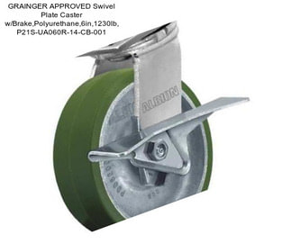 GRAINGER APPROVED Swivel Plate Caster w/Brake,Polyurethane,6in,1230lb, P21S-UA060R-14-CB-001