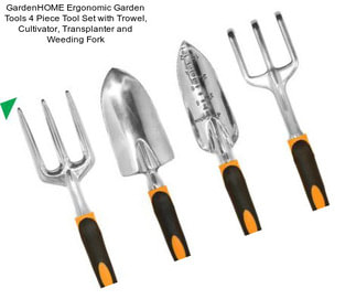 GardenHOME Ergonomic Garden Tools 4 Piece Tool Set with Trowel, Cultivator, Transplanter and Weeding Fork