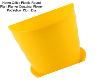 Home Office Plastic Round Plant Planter Container Flower Pot Yellow 13cm Dia