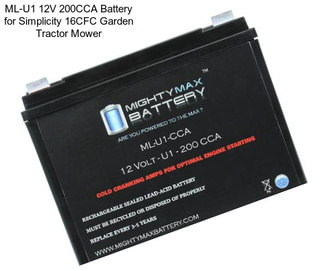 ML-U1 12V 200CCA Battery for Simplicity 16CFC Garden Tractor Mower