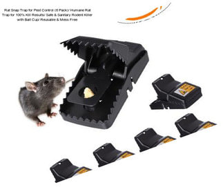 Rat Snap Trap for Pest Control (6 Pack)/ Humane Rat Trap for 100% Kill Results/ Safe & Sanitary Rodent Killer with Bait Cup/ Reusable & Mess Free