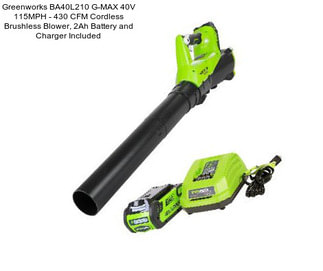 Greenworks BA40L210 G-MAX 40V 115MPH - 430 CFM Cordless Brushless Blower, 2Ah Battery and Charger Included