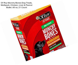 Ol\' Roy Munchy Bones Dog Treats, Multipack, Chicken, Liver & Peanut Butter, 60 oz, 21 Count